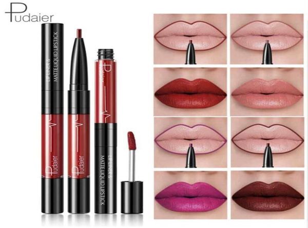 Pudaier 2 in1 Latte Lip Lip Lip Liner Maquiagem, preenchimento de ágata, lipstick líquido de maquiagem de maquiagem de maquiagem de maquiagem de maquiagem de tonalidade vermelha