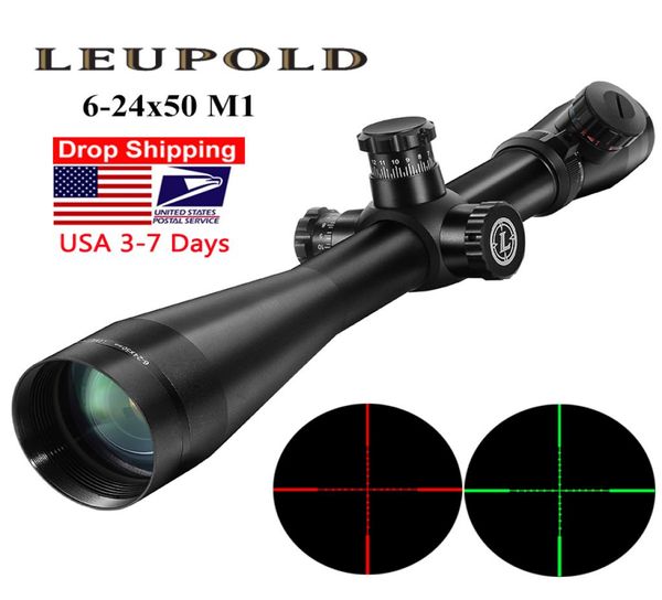 Leupold Mark 4 624x50 m1 Escopo tático de caça ao rifle Ótico Escopo vermelho e verde Retículo de fibra de fibra Longo Scopes de alívio dos olhos 96660179
