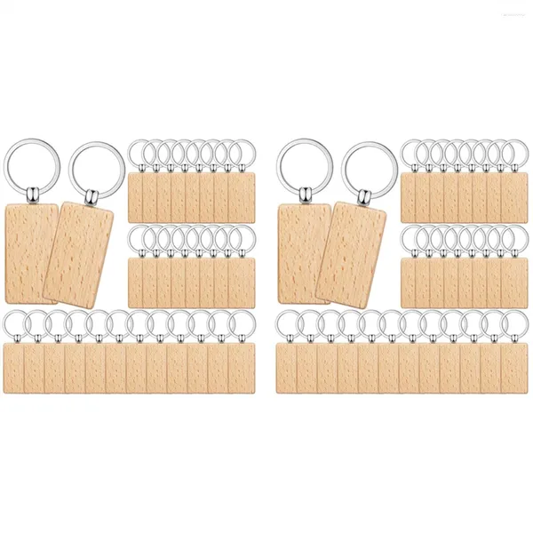 Schlüsselanhänger 100 Stück leere Holzschlüssel -Tag -Blanks unvollendeter Holzschlüsselketten -Ring -Tags für DIY -Handwerk Rechteck