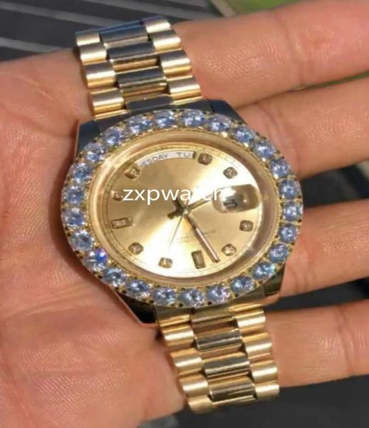 43 mm set di diamanti orologi da polso oro in acciaio inossidabile oro viso oro automatico da uomo grande orologio diamantato 8823583