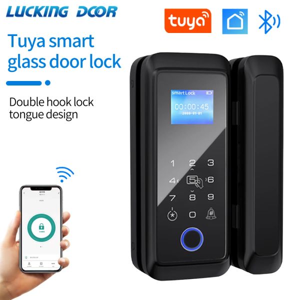 Lock Tuya Bluetooth Double Haken Holzglas Tür Fingerabdruck Lock Passwort Elektronische Schiebetür Zugangskontrolle RFID M1 Smart Lock