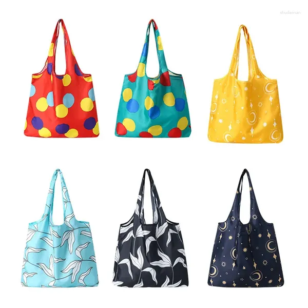 Sacolas de compras ecologicamente amigas de polka de cor de coloração saco de lojas de compras de grande capacidade de supermercado de supermercados de supermercado dobrável