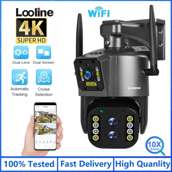 Telecamere 4K da 8MP Camera WiFi Outdoor 10x Zoom ottico PTZ PTZ impermeabile a tre lenti a doppio schermo Autotracking Sicurezza CCTV CCTV SIM SIM SIM