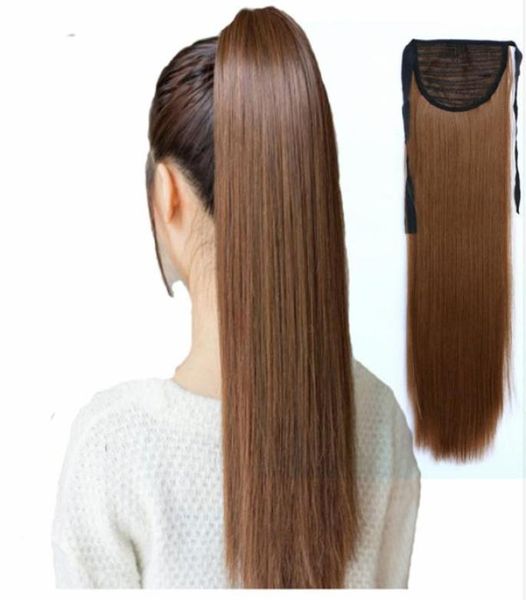 At kuyruğu Saç Uzantıları Üzerine Tail Tail Saç parçası Uzun Düz Sentetik Kadınlar039S Saç Isı Dayanıklı Fiber6345569