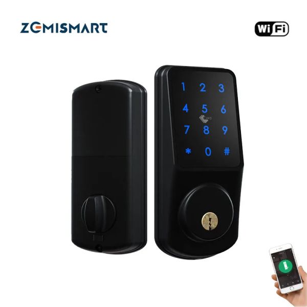 Заблокировать Zemismart Tuya Wi -Fi Smart Electronic Door Bock App Password Password Cards разблокировать Smart Digitai Deadbolt Lock