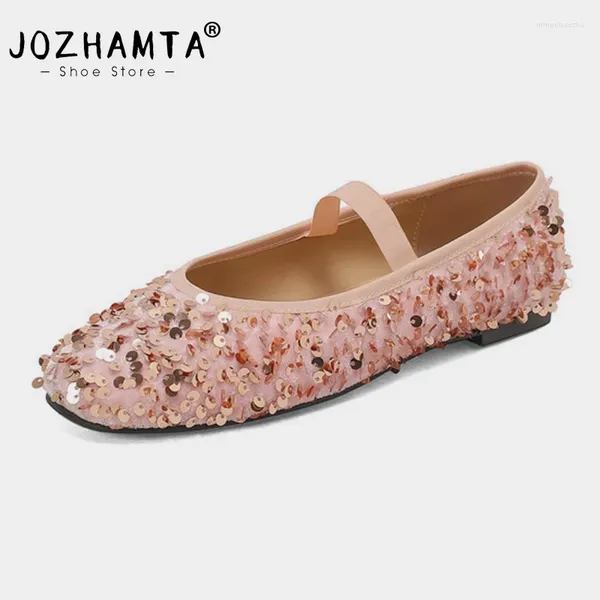 Повседневная обувь Jozhamta Размер 34-43 Женщины Sparkly Glitter Ballts Мягкие блестки низкие каблуки 2024 Spring Dance Bling Plord