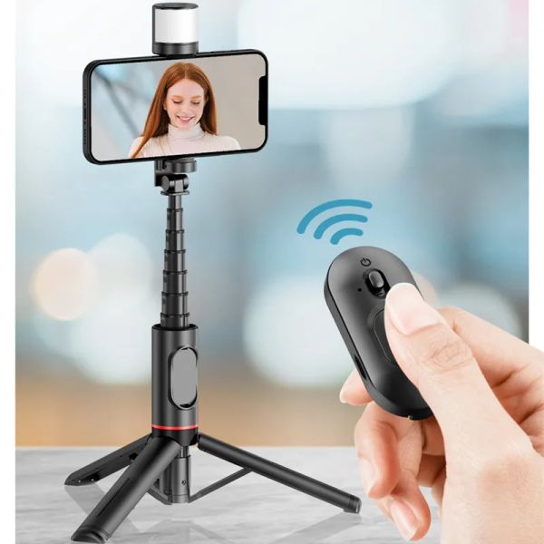 Monopoden Q12S Hidden Design Rotatable Fill Light Bluetooth Stativ Selfie Stick mit 360 rotatierbarem Fülllicht mit Fernbedienungs -Selfie