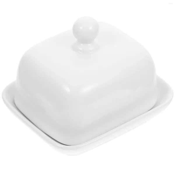 Placas Caixa de manteiga de cerâmica Mini refrigerante de prato branco suprimentos de queijo de queijo de queijo Cerâmica de cozinha de queijo