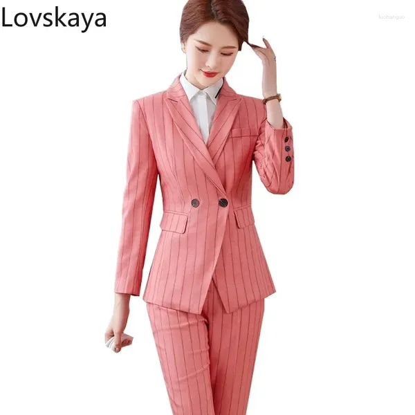 Pantaloni da due pezzi da donna Donne a strisce a strisce classiche classiche slim blazer Office Business Wort Wear Suit Suit Ladies