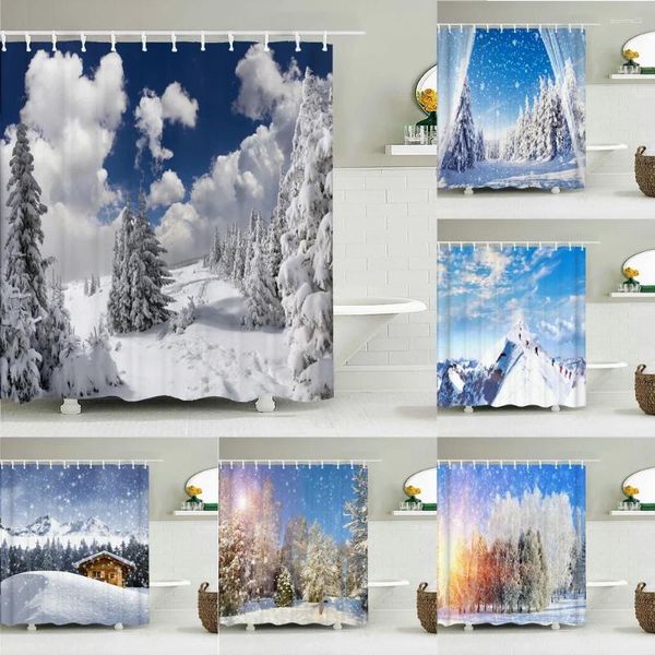 Duschvorhänge Winter Schnee Baum Dekoration wasserdichte Stoff natürliche Landschaft Bad Vorhang Badezimmertür groß 240x180 Bildschirm