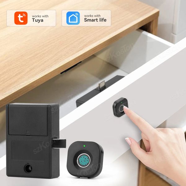 Bloquear Tuya Smart Lock Gabinete gaveta biométrica Bloqueio de impressão digital Smart Home Digital Electronic Lock App Unlock Protection