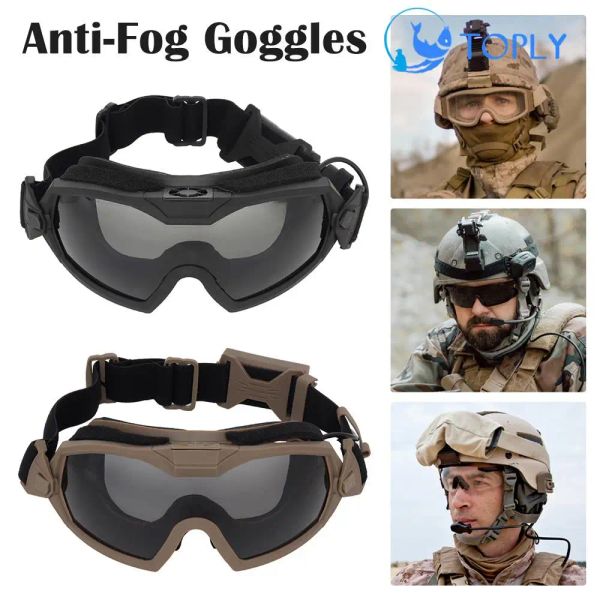 Óculos de óculos de óculos táticos Antifog com micro fãs ao ar livre airsoft Proteção Militar Militar Motociclo Segurança Eyewear para caça