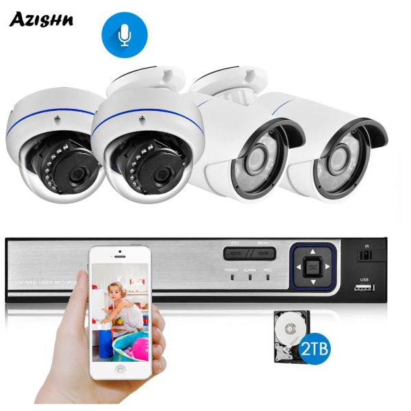 System Azishn H.265 Scem Security Security System System 4ch Poe NVR Kit Outdoor 5MP AI Camera P2P Night Vision Video Home Supillance Set