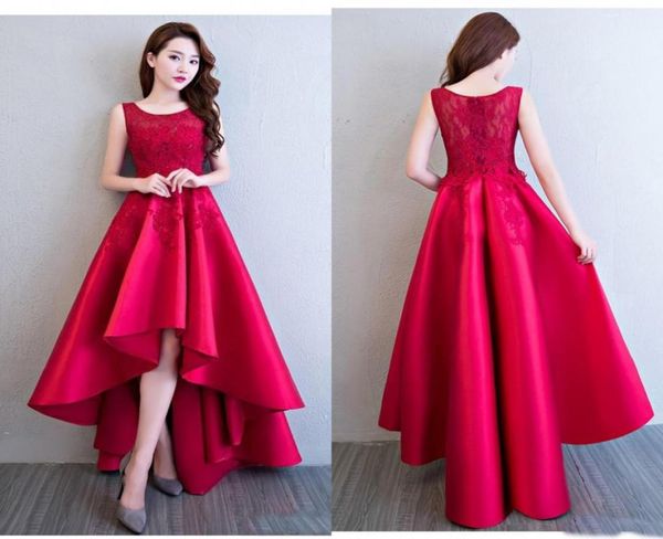 Burgundy High Low Cocktail Party Kleider 2019 Applique Satin Formal Abend für 16 süße Mädchen Rock billige Promkleider8085693