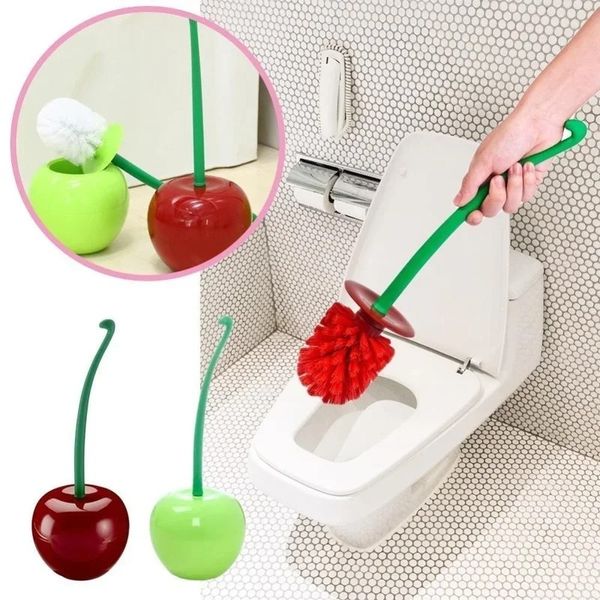 Kırmızı/yeşil kiraz şeklindeki tuvalet fırça tutucu set banyo temizleme kiti temizleyici yaratıcı güzel lavabo fırça tuvalet temizlik