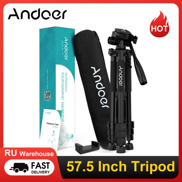 Monopods andoer TTT663N Kamera Tripod Telefon için 57.5inch Tripode Para Camara DSLR SLR Kamera ile Taşıma Çantası Telefon Kelepçesi Ru Ru