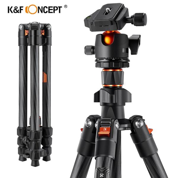 Mikrofone KF -Konzept 63,78 Zoll Carbonfaserkamera -Stativ für DSLR tragbares Reisestativ mit 360 -Grad -Panorama Ball Head Quick Relea