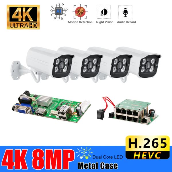 Sistema Video sorveglianza Sistema 8CH H.265+ 4K Ultra HD POE NVR con telecamere di sicurezza 4K Kit CCTV Registrazione audio 8MP Camera IP