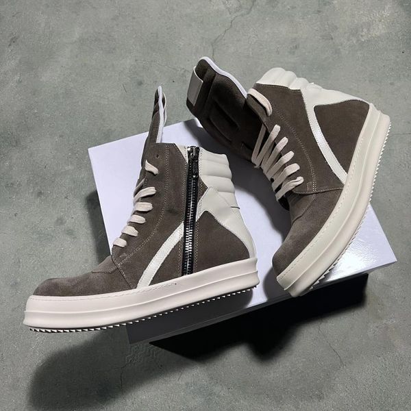 Sapatos casuais Dekherw Men Sapato High Top Round Women Sneaker Sneaker Brown Geobasket Cow Suede Zip Luxurro