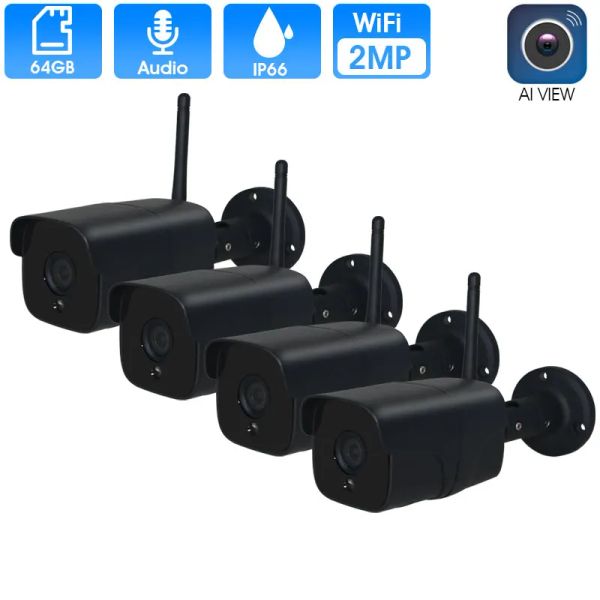 Sistem 4ch Audio CCTV Sistemi 2MP Kablosuz Güvenlik Kamera Sistemi 1080p IP Kamera WiFi SD Kart Açık Video Gözetleme Kiti Camara