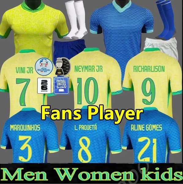 Бразилия 2024 Copa America Cup Cup Soccer Jerseys Camiseta de Futbol Paqueta Raphinha Футбольная рубашка Maillot Marquinhos Vini Jr Brasil Richarlison Men Kids Neymar