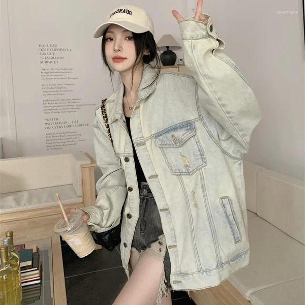 Giacche da donna giacca in jeans coreano da donna esterno jeans oversize femminile abbigliamento streetwear vintage di grandi dimensioni