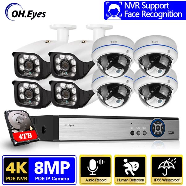 Sistema 8CH 8MP 4K Face sem fio NVR POE Security Bullet/Dome IP Camera System Ircut Vision P2P CCTV Kit