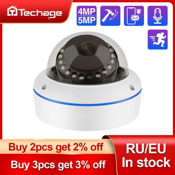 CAMERAS TECHAGE H.265 4MP 5MP Innenkuppel POE -Kamera Einweg Audio Metal Vandalproof Hülle IPC P2P für CCTV -Videosicherheit Überwachung