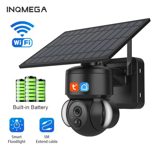 Câmera de vigilância de câmeras INQMEGA Painel solar de câmera sem fio sem fio com bateria incluiu segurança doméstica Tuya Camera Outdoor