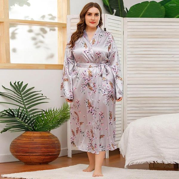 Roupas em casa Cetina Mulheres de seda casamento Rúscula de dama de honra sexy Flor Print Bathrobe