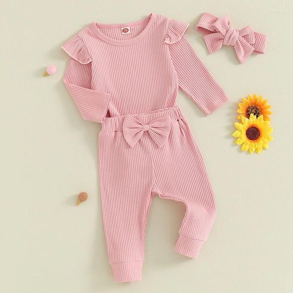 Kleidungssets geborene Baby -Mädchen -Kleidung gerippte Strick Rüschen Langarm Stramplerhosen Set 3pcs Baumwollkind Herbst Winteroutfits