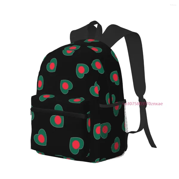 Backpack Bangladesh Flag Heart Casual Lightweight for School Back Pack Pack Bolsa de Viagem Unissex Bolsos laterais