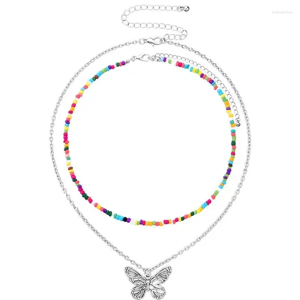 Подвесные ожерелья 2pcs богемный стиль ожерелье из бусинки Простой бабочка декоративный сплав для женщин -ювелирных аксессуаров для женщин