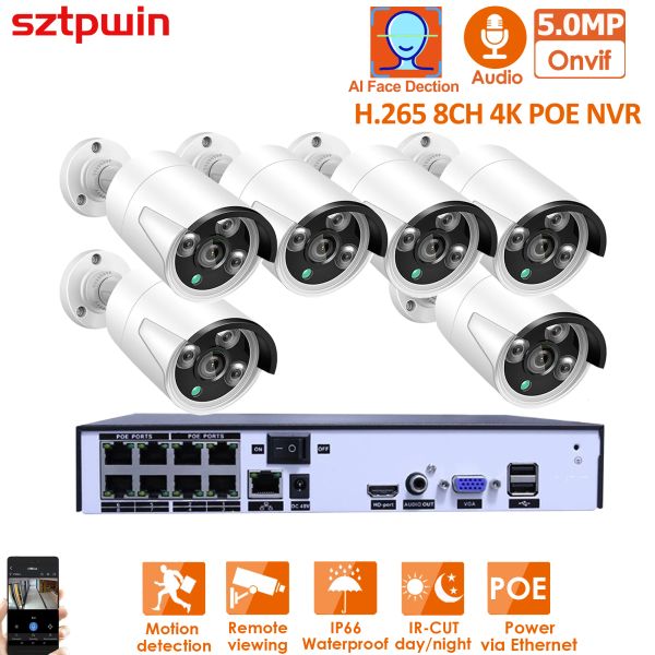 Sistema H.265+ 6CH 5MPPOE Câmera de segurança Sistema de câmera de áudio RJ45 Detecção de face da câmera IP Face Ir Outdoor à prova d'água CCTV VIEVERVEILIANÇA DE VÍDEO