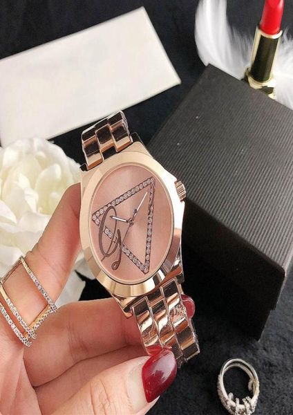 Popolare Brand Top Brand Brand Women Girl Crystal Triangle Steel Metal Band Wold Orologio da polso GS374355779