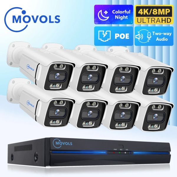 Lens Movidas Câmera de Video Videoveillance Poe System 4K 8MP 5MP Color Night Vision Security Outdoor CCTV IP NVR H.265 P2P Set Speaker Kit