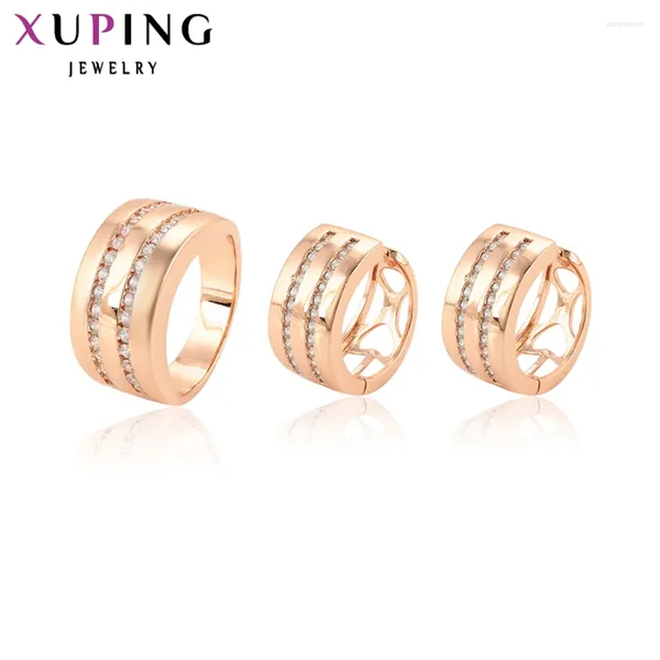 Halskette Ohrringe Set Xuping Schmuck rosafarben Goldfarbe Mode Europa Ohrring und Ring für Frauen Muttertag Geschenk 64980