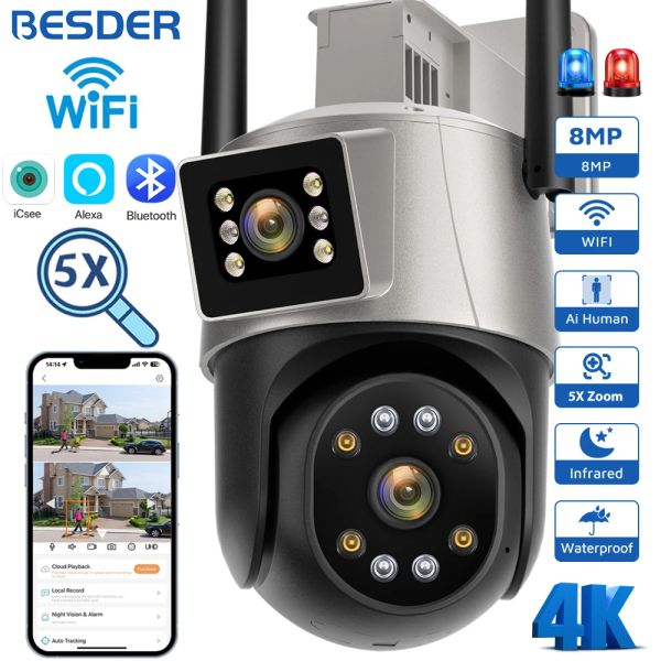 Telecamere Besder 8MP 4K Camera WiFi Outdoor PTZ Schermate Night Vision Night Detect CCTV Surveillance 4MP Security IP Camera ICSEE App