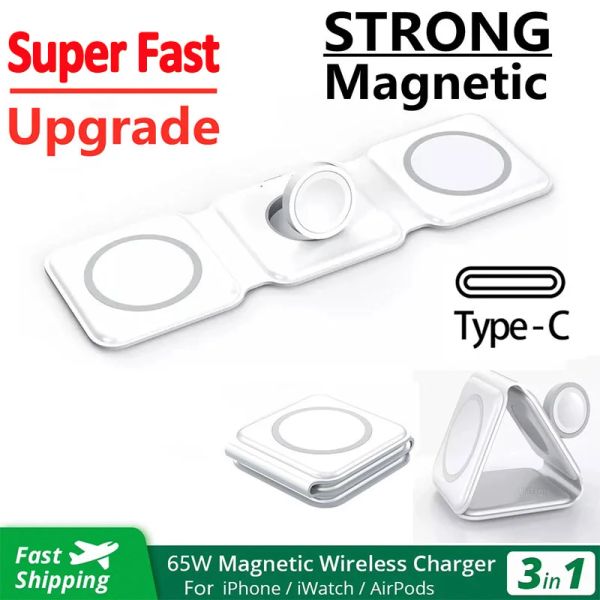 Equipamento 3 em 1 Magnetic Wireless Charger Stand Pad para iPhone 14 13 12 Pro Max Iwatch Super Fast Wireless Charging Dock Station