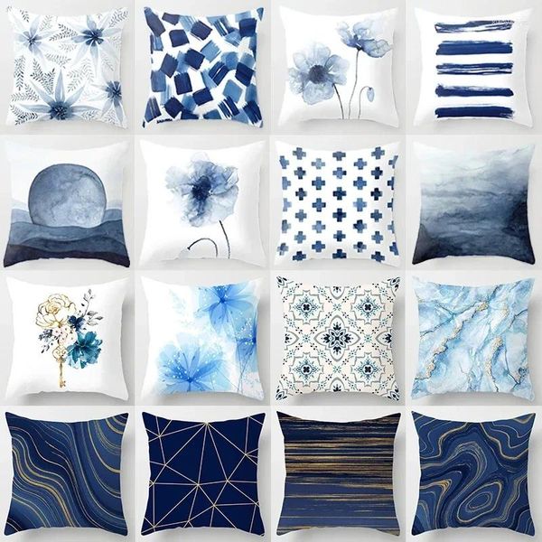 Подушка синее печатное полиэфирное волокно дома украшение наволочка для спальни гостиная диван