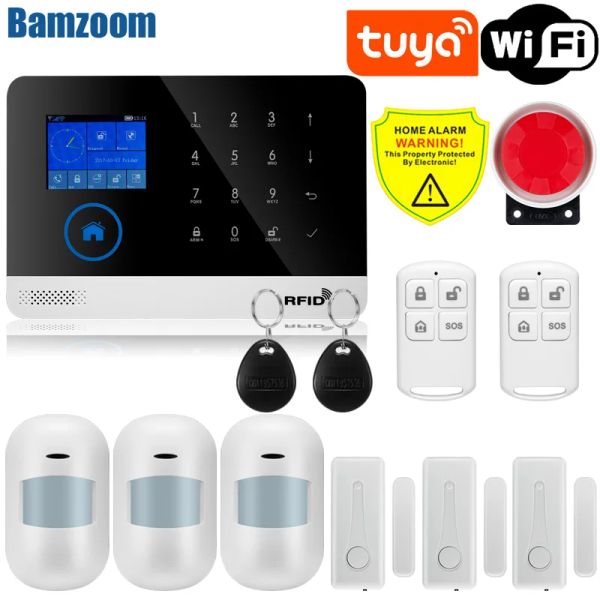 Kits Tuya WiFi GSM Alarmsystem 433MHz Haus Einbrecher Alarm Wireless Detektor RFID TFT Touch Tastatur 11 Sprachen kompatibel Alexa