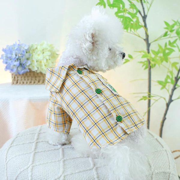 Hundebekleidung 1PC Pet Clothing Katze Frühling/Sommer gelb kariertem Button Hemd -Mantel Homewear geeignet für kleine und mittlere Hunde