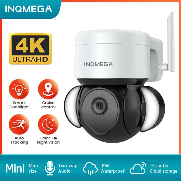 Камеры inqmega 8mp Wi -Fi Камера 4K Скорость Скорость Dome IP -виде видеонаблюдения с наводнением для цвета двора / Ир -ночное видение.