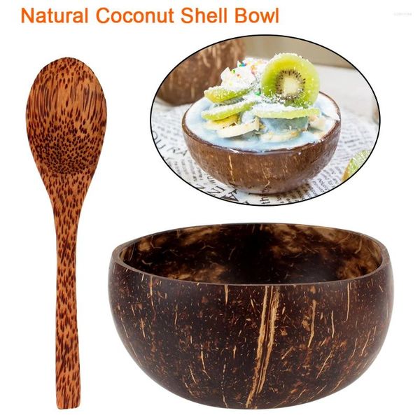Schalen Holzgeschirr natürliche Kokosschale für Coco Smoothie Obst Salat Dekoration Handwerkslöffel Set