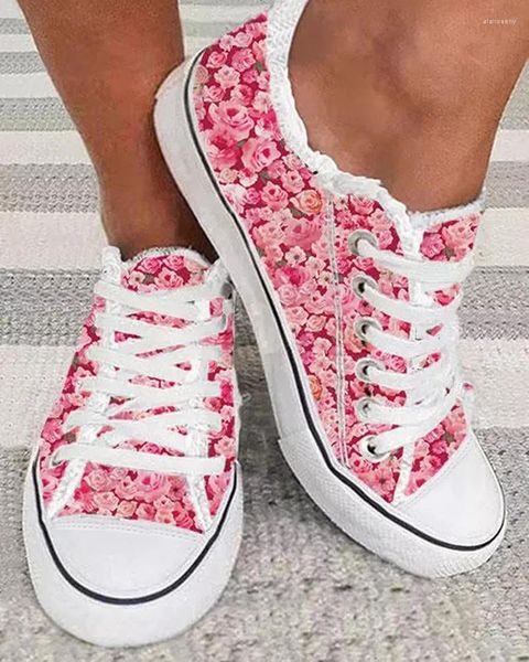 Sapatos casuais mulheres diariamente usam tênis de bainha de cano floral de dedo redondo de dedo redondo