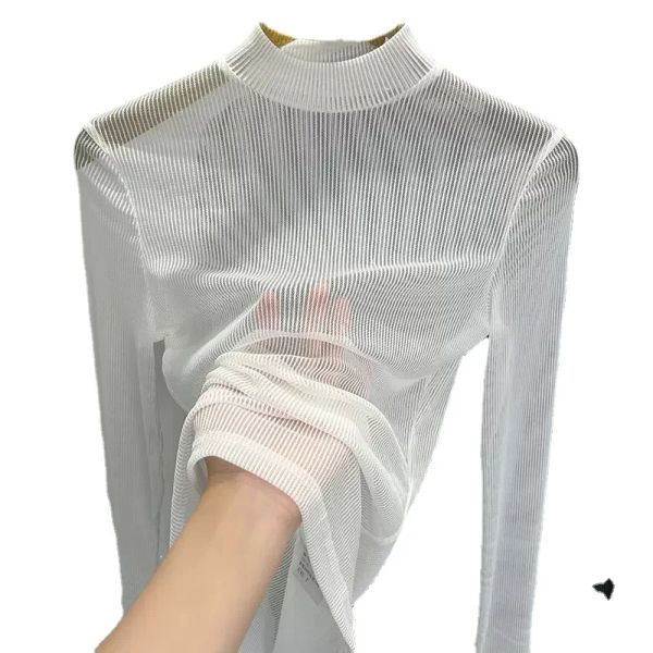 Kappen 2023 Sommer Frauen Golf Sonnenschutz mit langen Ärmeln und ultradünnen Eisbödenhemd und runden Hals -Rollkragenpulloverdecke