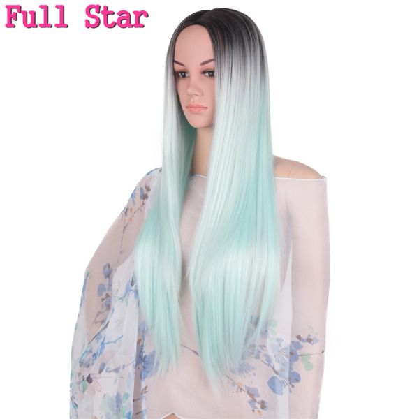 Perücken Full Star Black Ombre Grey Perücken synthetisches Haar 60 cm 280 g langer simy gerade heftig schwarzer grauer Perücken für Frauen Haare