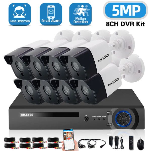 System 8Ch CCTV -Kamera System 5MP AHD DVR Kit Outdoor -Bewegungserkennung Sicherheitsüberwachung Kamera System Set Xmeye 8Channel NVR H.265