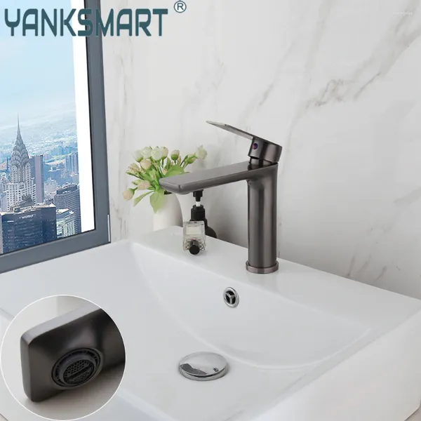 Waschbecken Wasserhähne Yanksmart Gun Grey Wasserhahn Badewanne Eitelkeitsbecken Mixer Tap Deck montiertes Waschbecken Anf kaltes Wasser Zapf