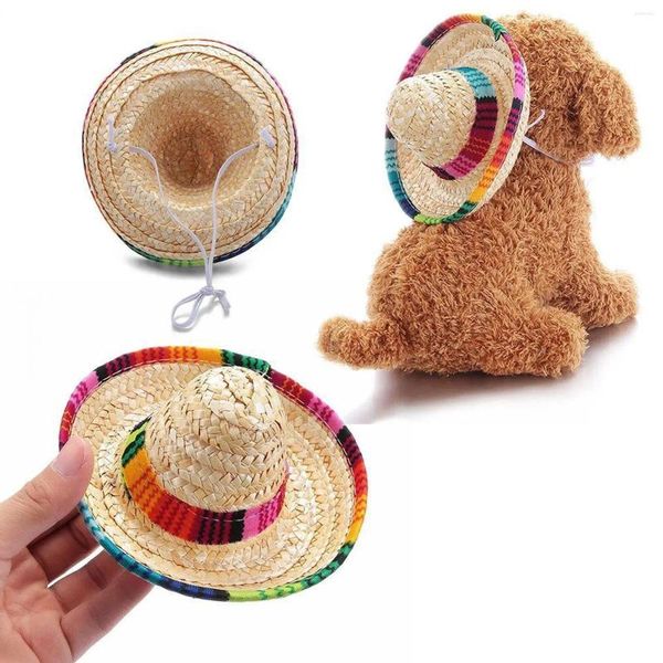 Hundekleidung 1PC Mini Haustierhunde Mexikanische Strohhut Sombrero Katze Sonnenhüte Buntes Partyzubehör Kostüm Hawaii Strand N6U7